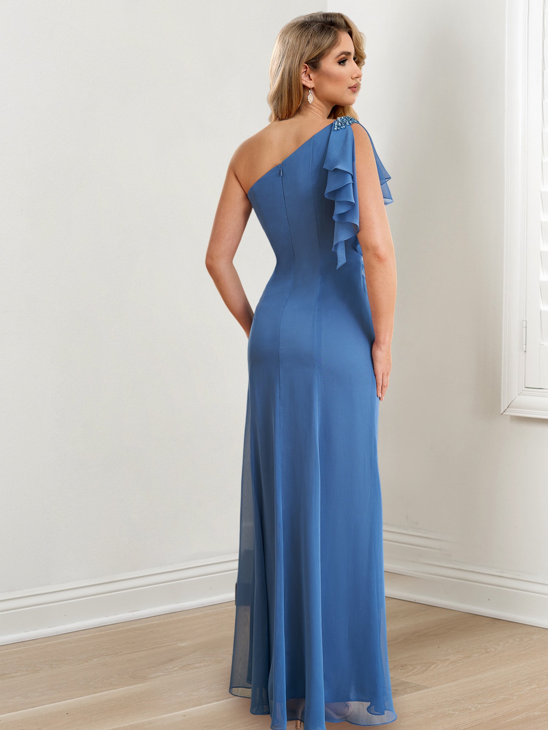 One-Shoulder Floor-Length Sheath/Column Gown for the Mother of the Bride