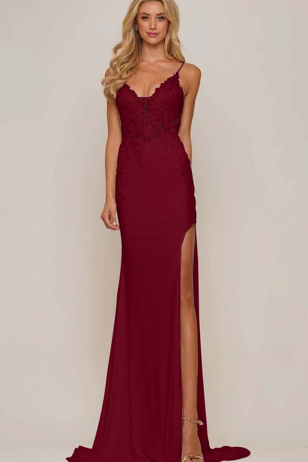 Spaghetti Strap Sleeveless Long Mermaid Prom Dress With Appliques