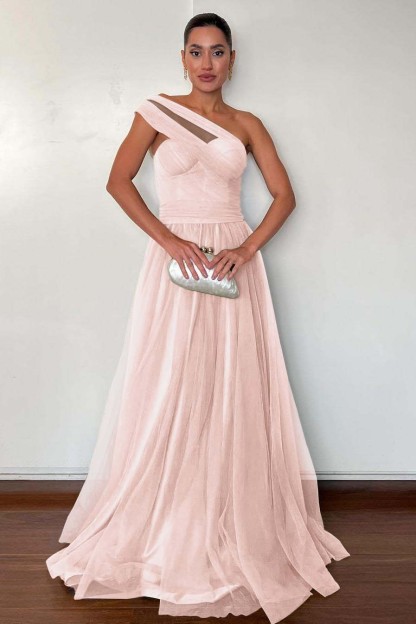 One Shoulder Sweetheart Sleeveless Long Prom Dress With Pleated