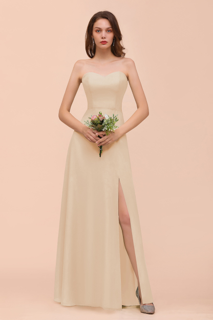 BMbridal Affordable Strapless Front Slit Long Dusty Sage Bridesmaid Dress-BMbridal