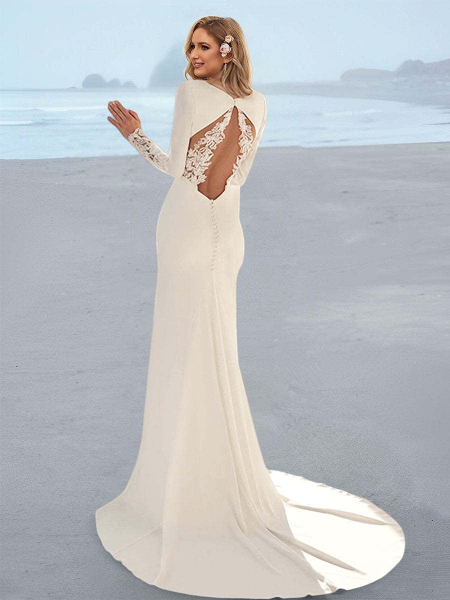 V-Neck Wedding Dress with Trumpet/Mermaid Silhouette and Applique