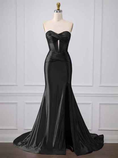 Purple Mermaid Strapless Sweetheart Corset Long Prom Dress with Slit