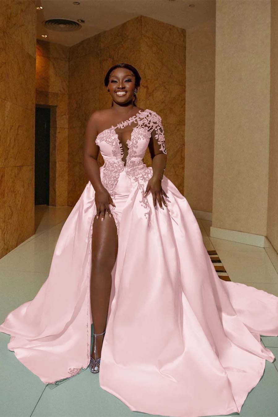 One Shoulder Sleeveless Long Split Prom Dress With Appliques