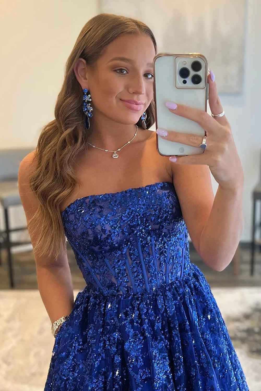 Royal Blue Long Prom Dress with Appliques