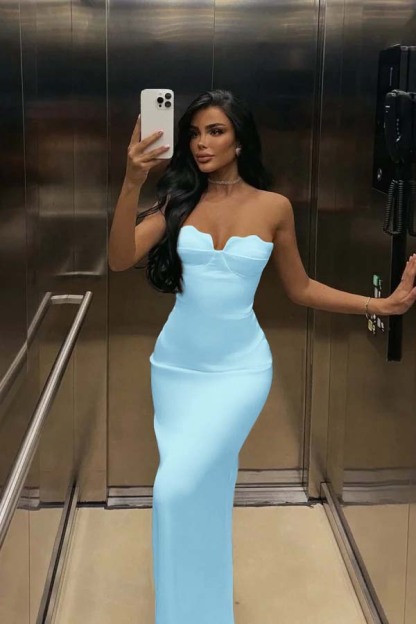 White Strapless Sleeveless Long Mermaid Prom Dress With Pleated