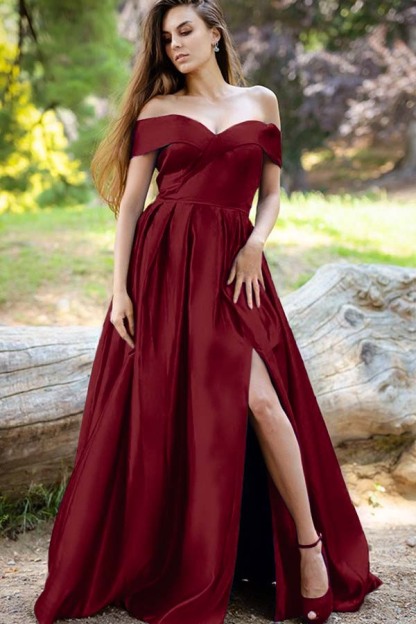 Stunning Royal Blue Off the Shoulder Split Long Elegant Prom Dress