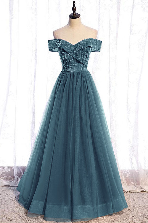 Purple Sequins Sleeveless A Line Long Prom Dress With Off the Shoulder