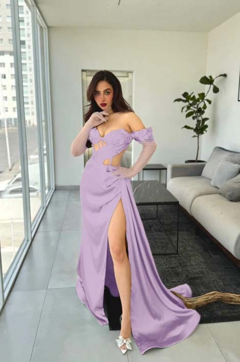 Off the Shoulder Sleeveless Long Mermaid Prom Dress With Gloves