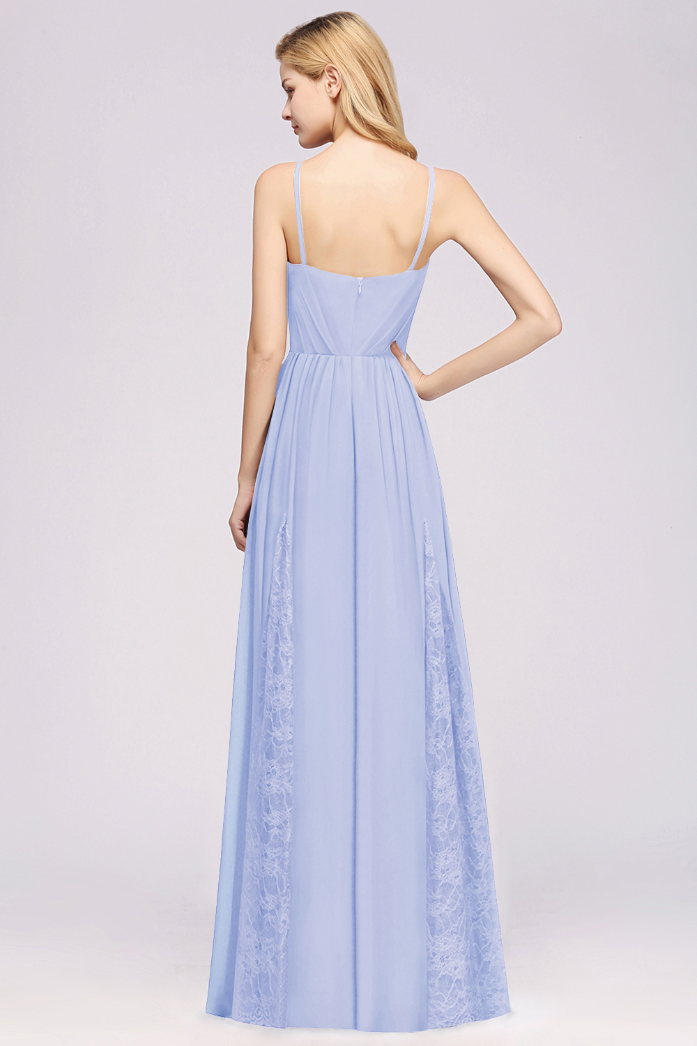 BMbridal Elegant Spaghetti Straps Long Bridesmaid Dress Lace V-Neck Maid of Honor Dress-BMbridal