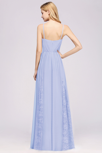 BMbridal Elegant Spaghetti Straps Long Bridesmaid Dress Lace V-Neck Maid of Honor Dress-BMbridal