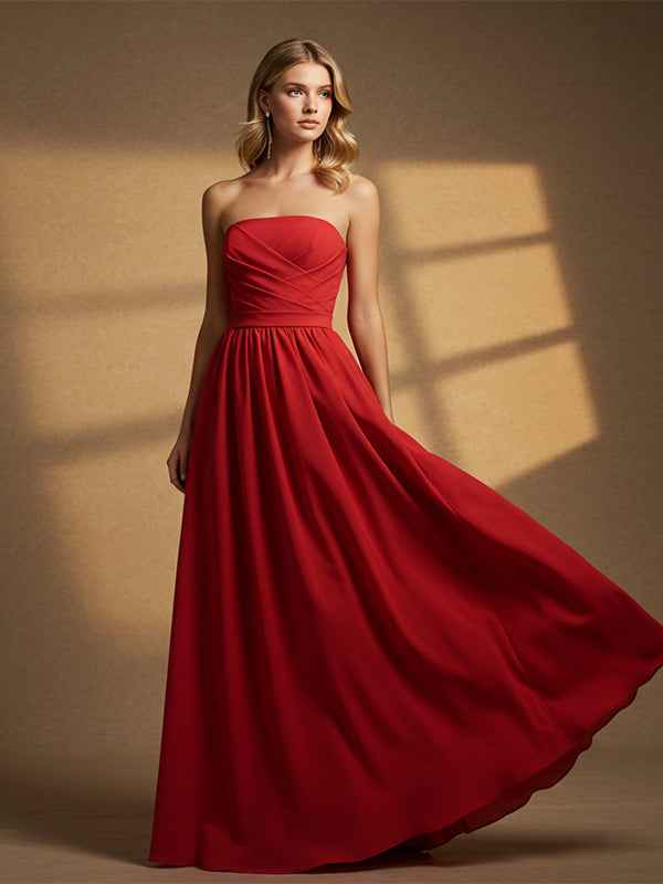 Elegant Formal Red Maxi Prom Dress Off The Shoulder Strapless Evening Gown