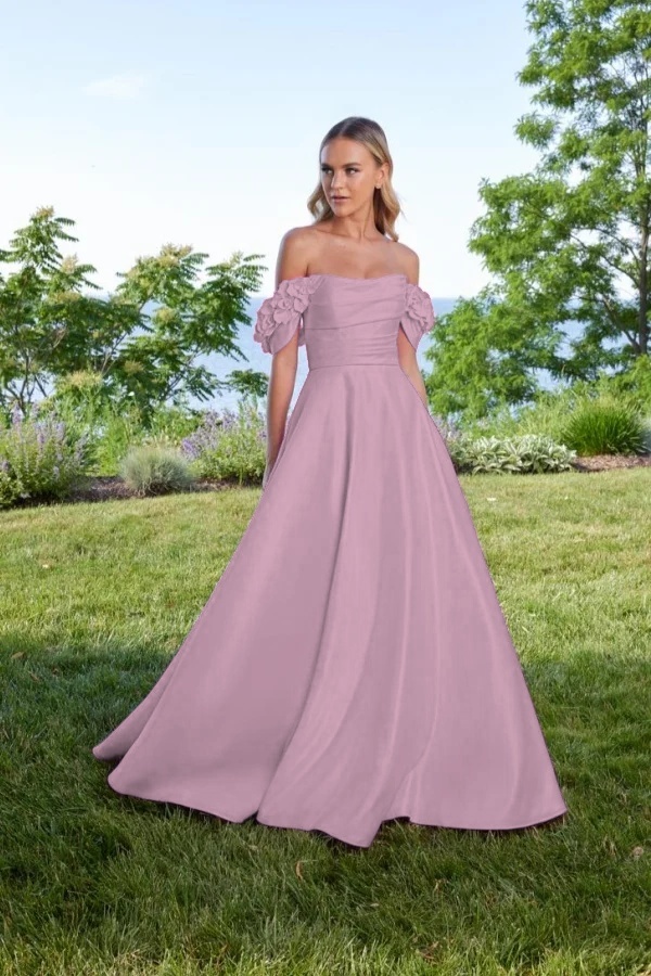 Off the Shoulder Sleeveless Long A Line Prom Dress With Pleated