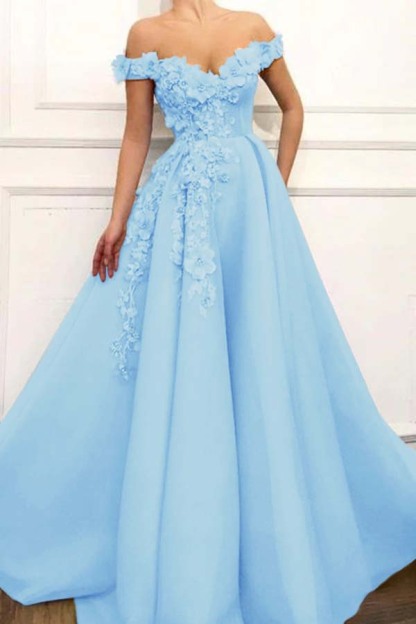 Strapless Off the Shoulder Sleeveless Long Prom Dress With Appliques