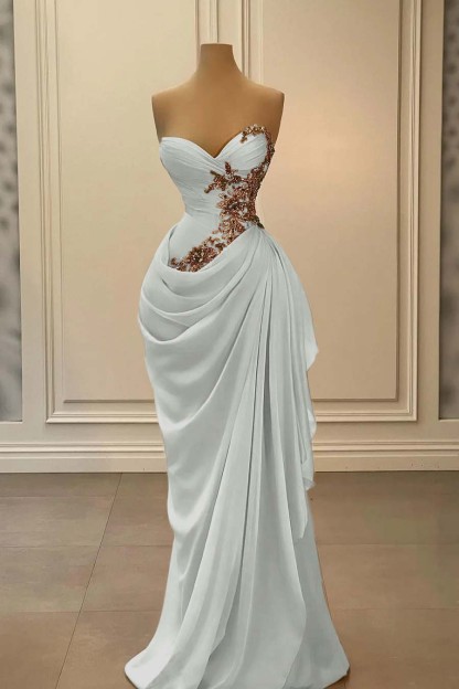 Strapless Sleeveless Long Mermaid Prom Dress With Appliques