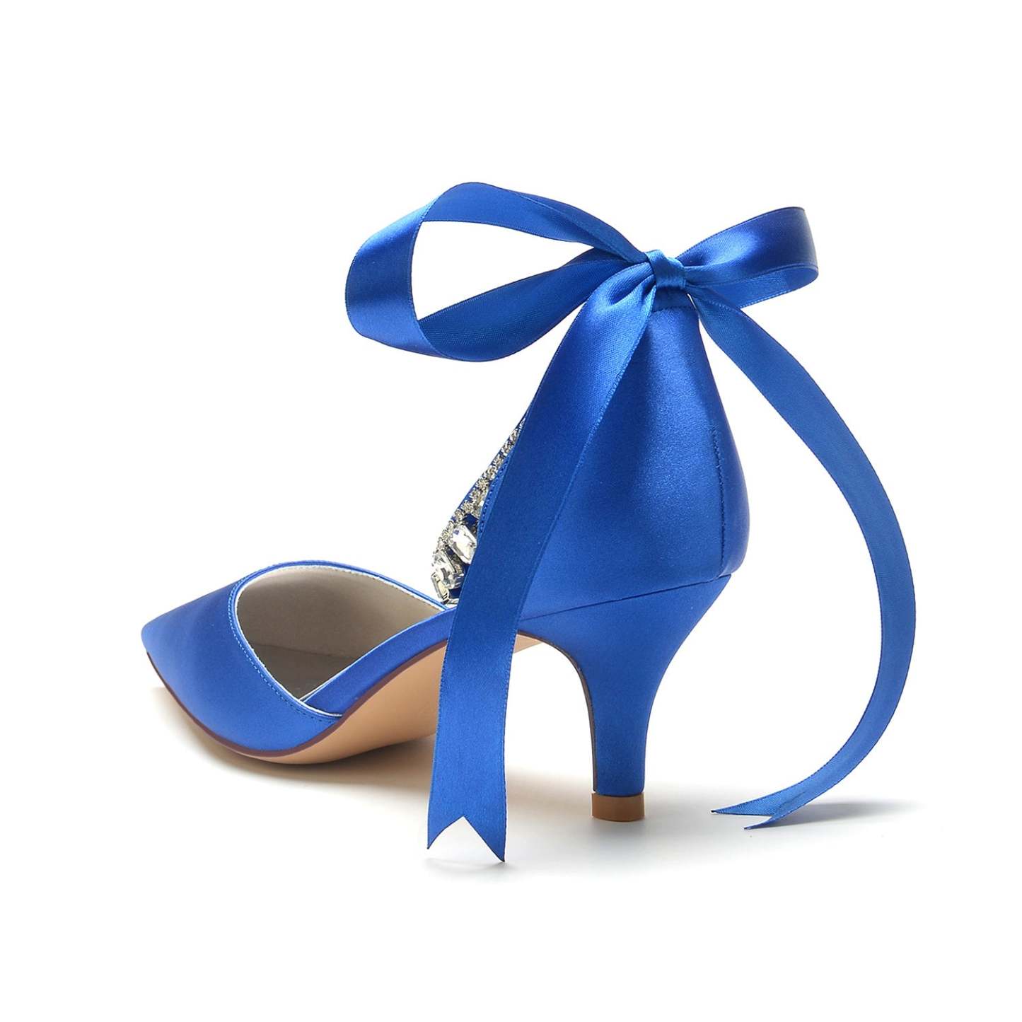 Bridal Shoes for Women with Rhinestone Bow Buckle Pointed Toe and Mid Heel