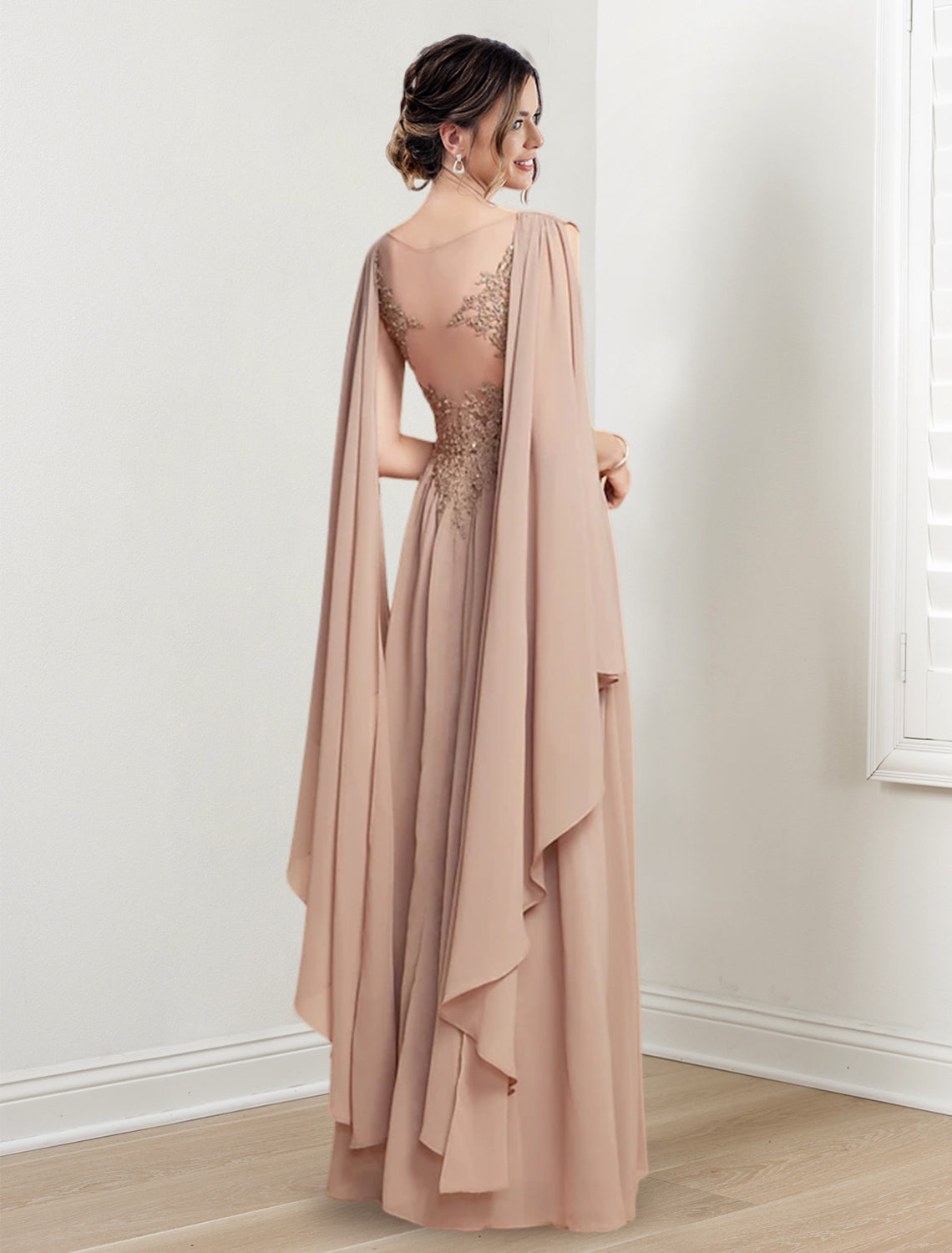 V-Neck A-Line Princess Floor-Length Dresses for the Mother of the Bride
