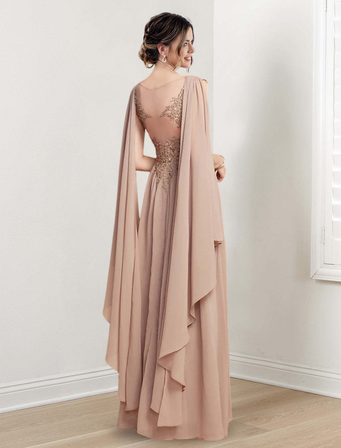 V-Neck A-Line Princess Floor-Length Dresses for the Mother of the Bride