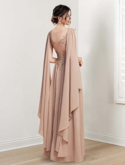 V-Neck A-Line Princess Floor-Length Dresses for the Mother of the Bride