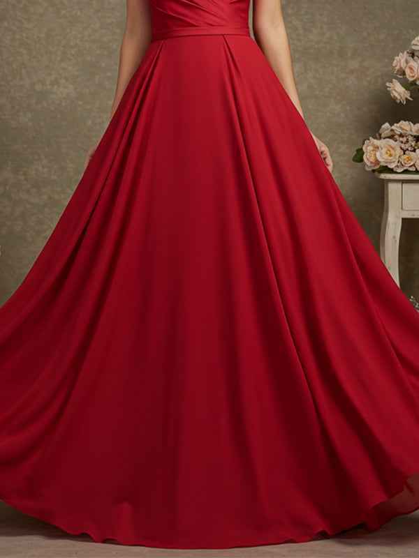 Elegant Formal Red Maxi Prom Dress Strapless Evening Gown