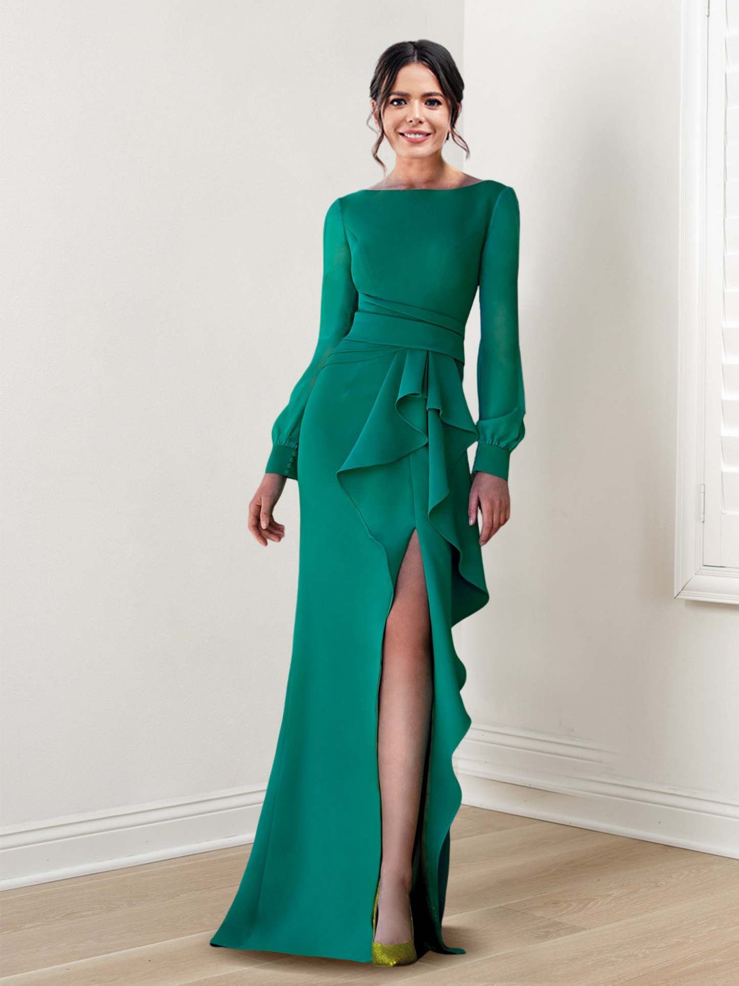 Long-Sleeve Sheath/Column Mother of the Bride Gown
