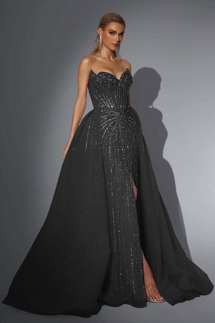 Strapless Sleeveless Long Mermaid Prom Dress With Split Sequins