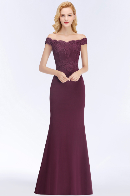 BMbridal Elegant Mermaid Off-the-Shoulder Burgundy Bridesmaid Dresses with Lace-BMbridal