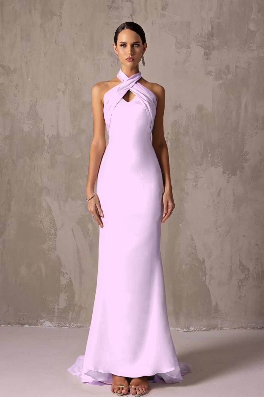 Charming Halter Sleeveless Long Mermaid Prom Dress With Pleated