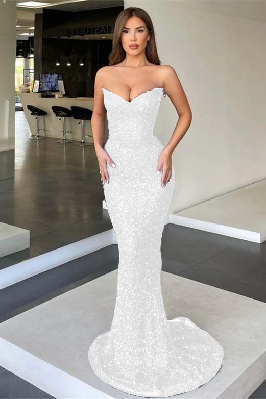 Black Strapless Sleeveless Long Mermaid Prom Dress With Sequins