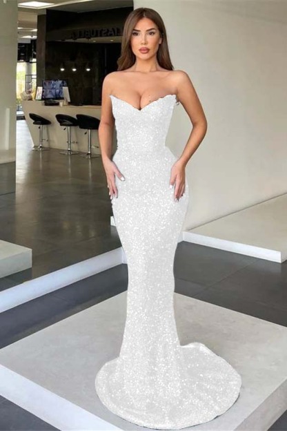 Black Strapless Sleeveless Long Mermaid Prom Dress With Sequins