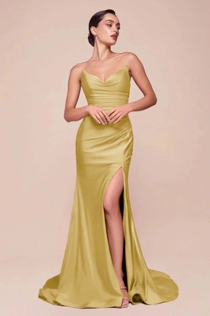 Strapless Sleeveless Long High Split Prom Dress With Pleated