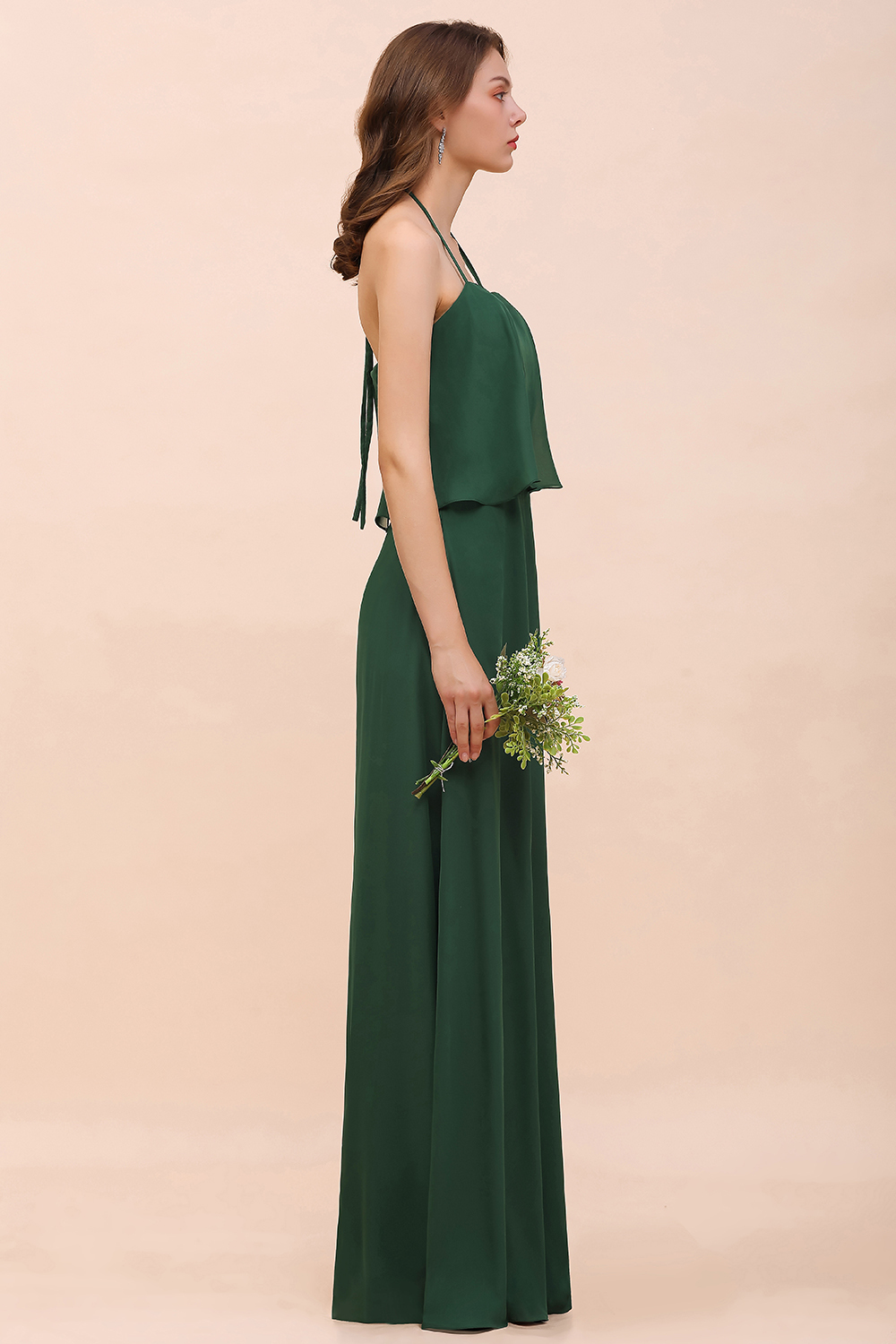 BMbridal Chic Halter Sweetheart Dark Green Chiffon Bridesmaid Dress-BMbridal