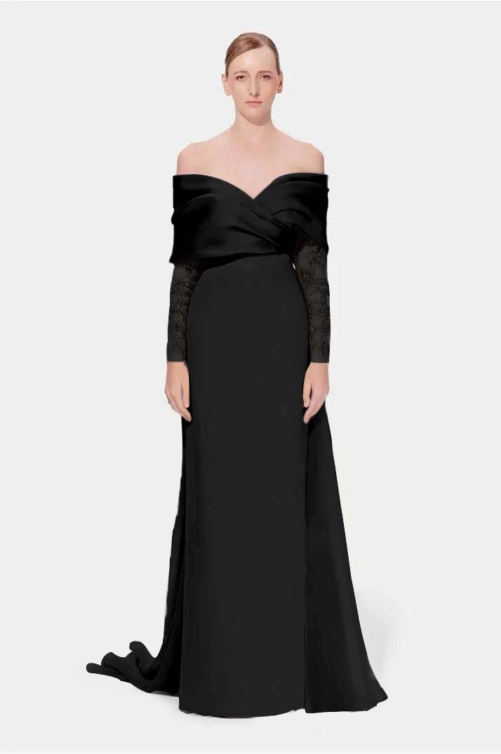 Off the Shoulder Long Sleeves Long Mermaid Prom Dress With Appliques