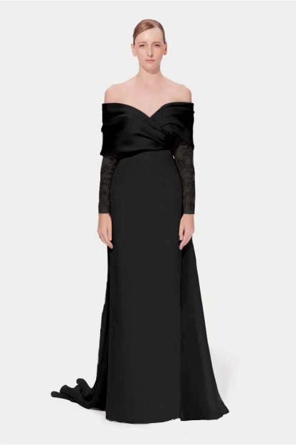 Off the Shoulder Long Sleeves Long Mermaid Prom Dress With Appliques