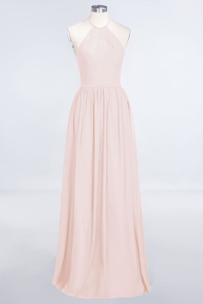 BMbridal Affordable Halter Sleeveless Long Burgundy Bridesmaid Dress with Ruffle-BMbridal