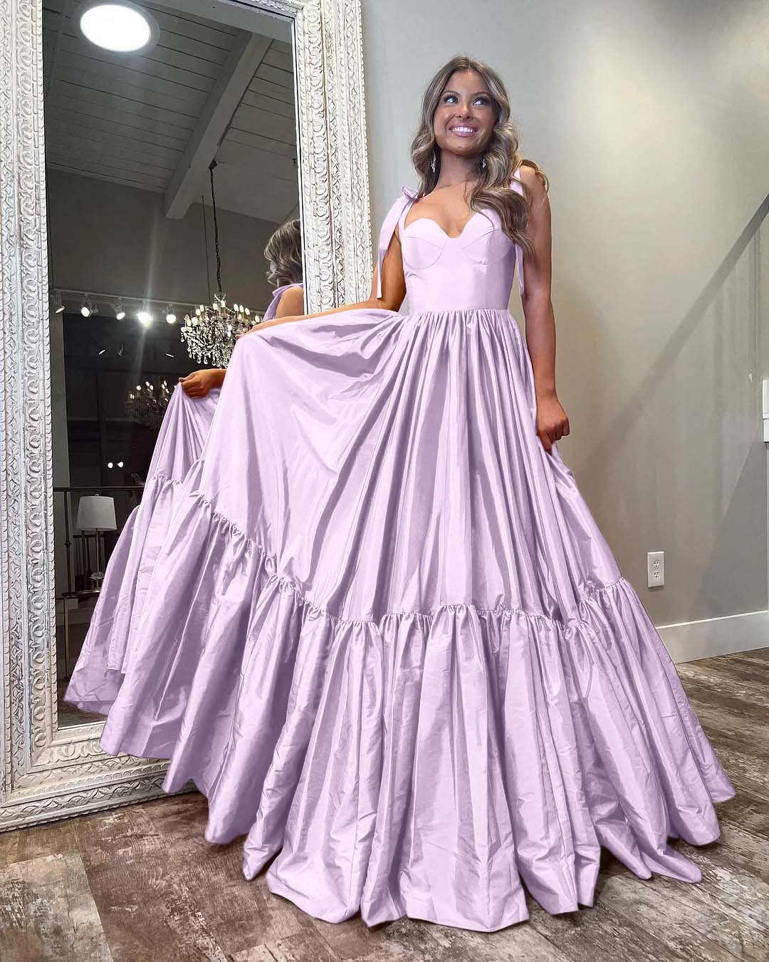Sleeveless Straps Sweetheart Long Prom Dress With Ruffles Pleated