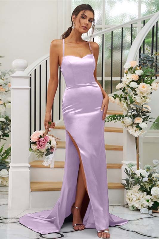 Spaghetti Strap Sleeveless Split Long Prom Dress With Pleated