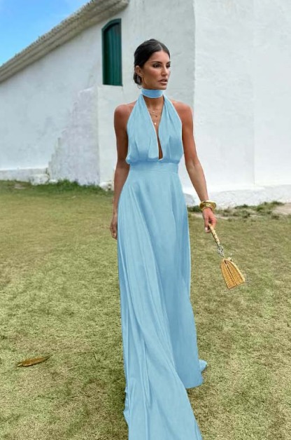 Charming Sleeveless Halter V Neck Long Prom Dress With Pleated