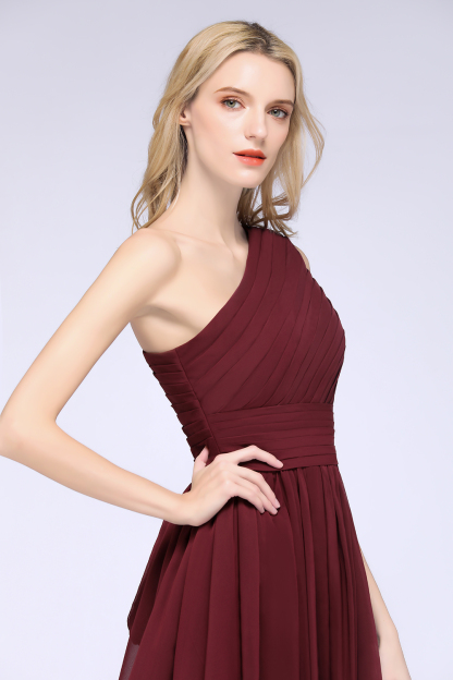 BMbridal Chiffon One Shoulder Ruffle Short Burgundy Bridesmaid Dresses Online-BMbridal
