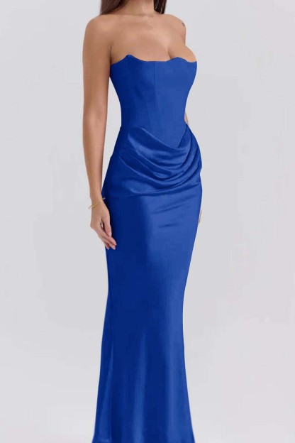 Pink Strapless Sleeveless  Mermaid Long Prom Dress With Pleated