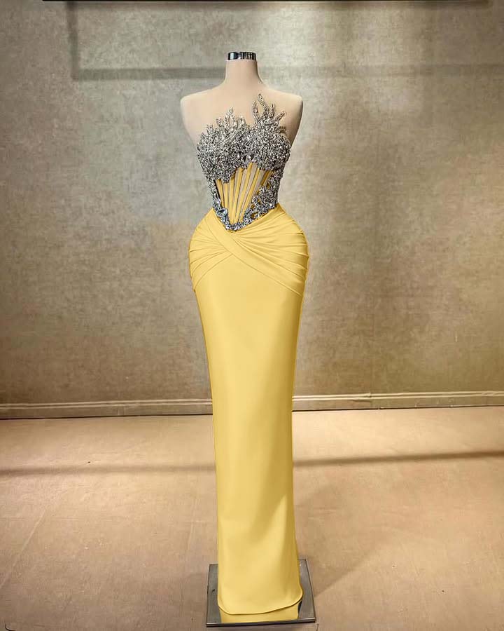 Strapless Sleeveless Long Mermaid Prom Dress With Beading Pleated