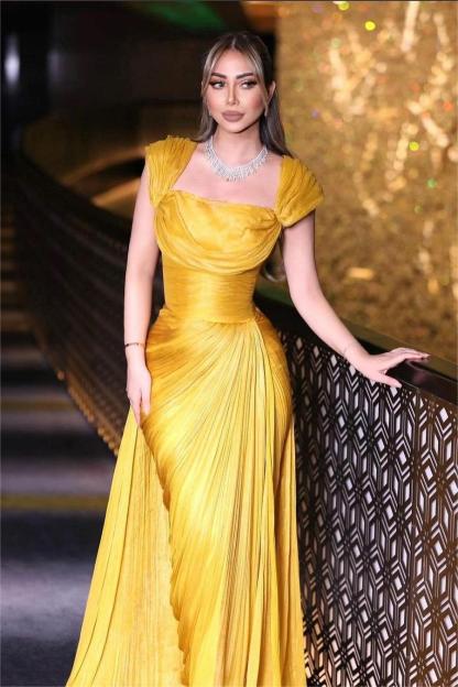 Daffodils Square Neck Sleeveless High Waist Long Pleated Prom Dress With Split