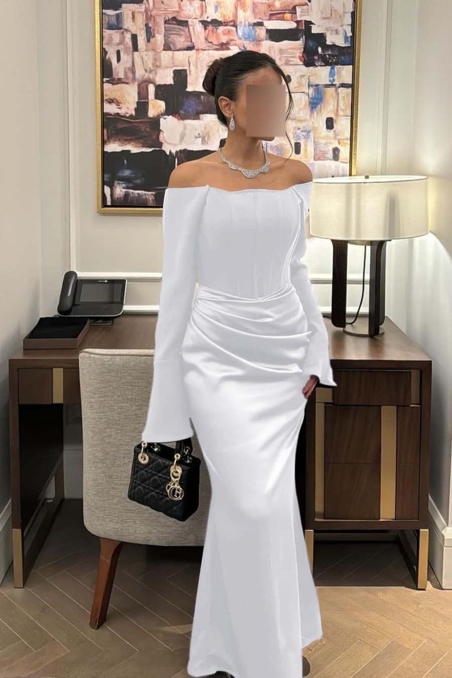 Strapless Long Sleeves Mermaid Long Prom Dress With Pleated