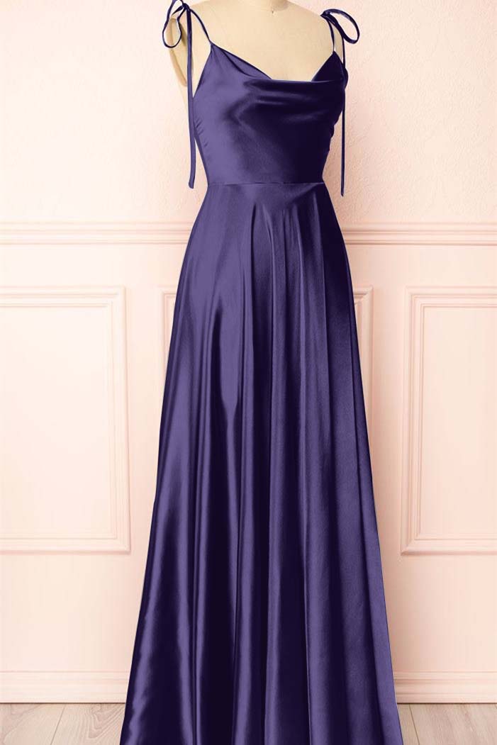 Simple Spaghetti Strap Sleeveless Prom Dress With Split Open Back