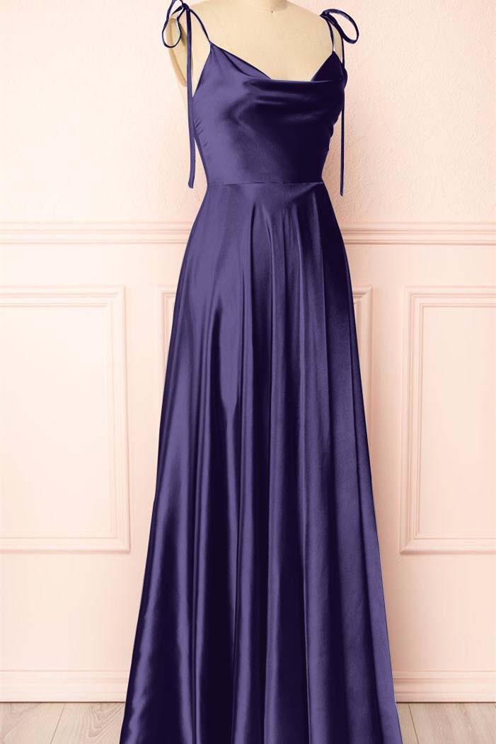 Simple Spaghetti Strap Sleeveless Prom Dress With Split Open Back
