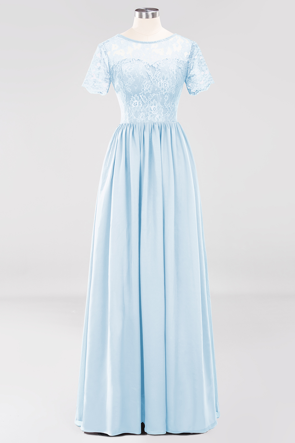 BMbridal Elegant Dark Navy Long Lace Bridesmaid Dresses with Short-Sleeves-BMbridal