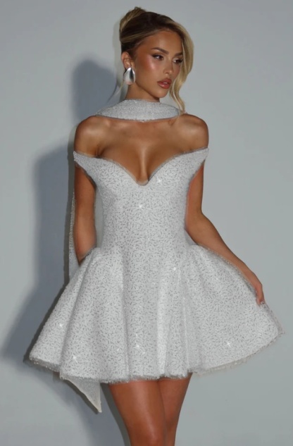 Off the Shoulder Sleeveless Short A Line Prom Dress With Sequin