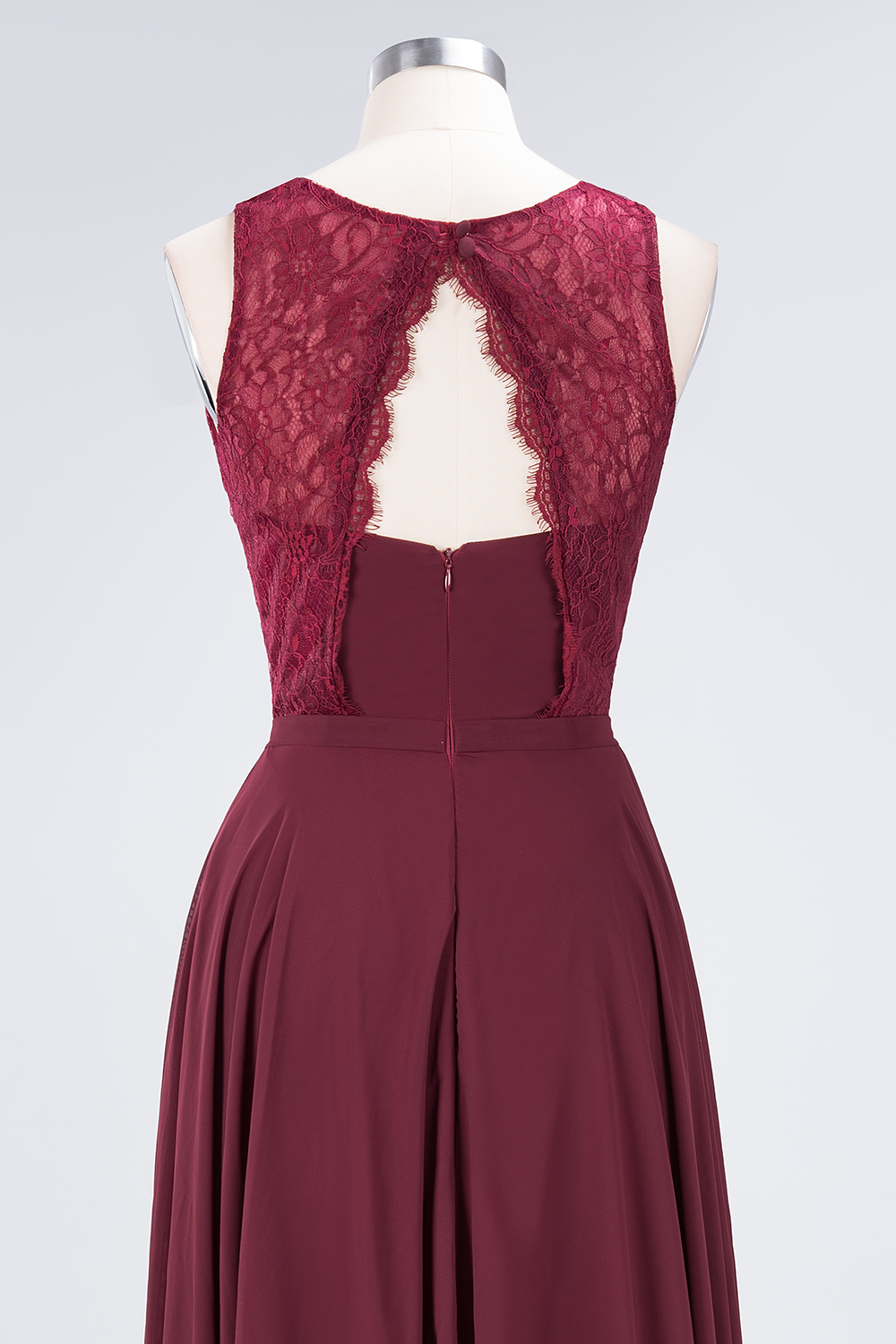 BMbridal Elegant Roud Neckline Sleeveless Burgundy Lace Bridesmaid Dress Online-BMbridal