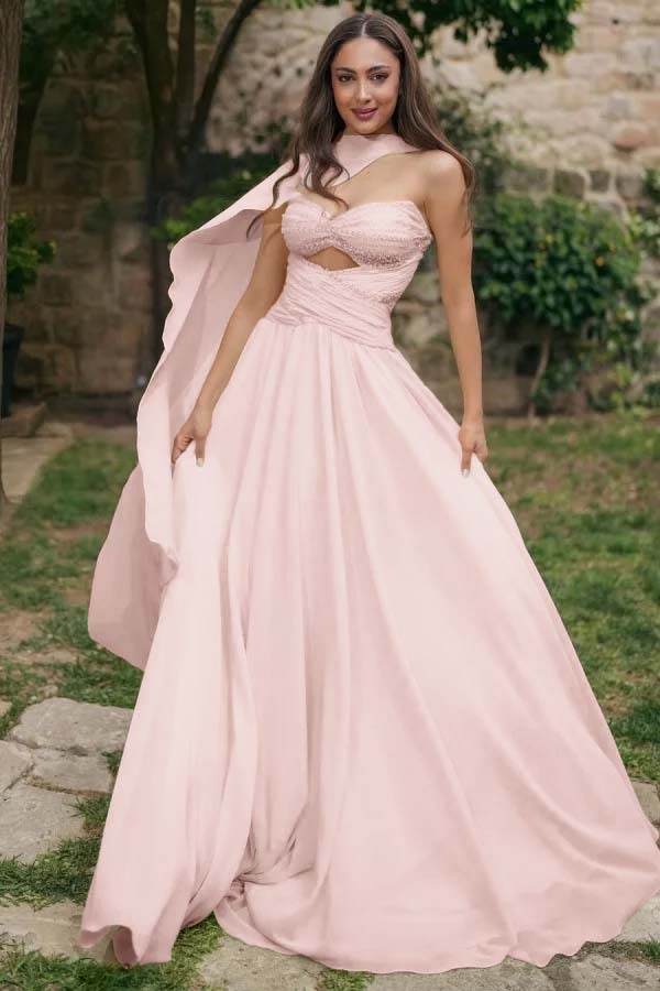 Strapless Sweetheart Sleeveless Long Prom Dress With Pleated