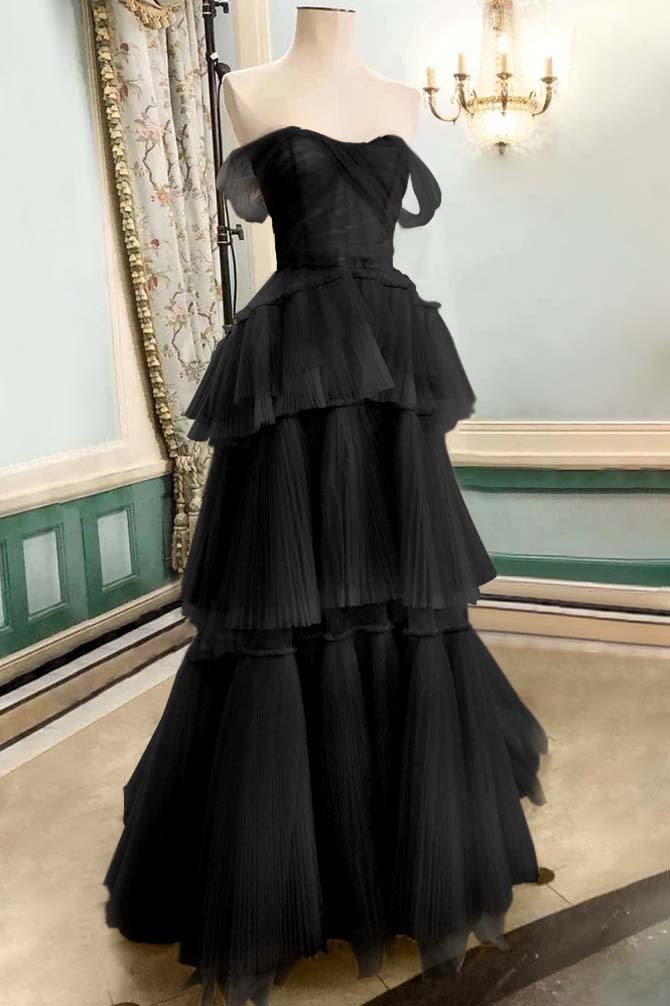 Strapless Off the Shoulder Sleeveless Long Prom Dress With Tulle