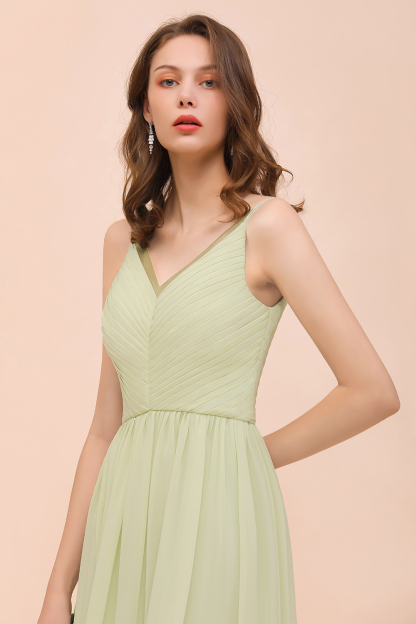 BMbridal Popular V-Neck Sage Chiffon Affordable Bridesmaid Dress with Low Back-BMbridal